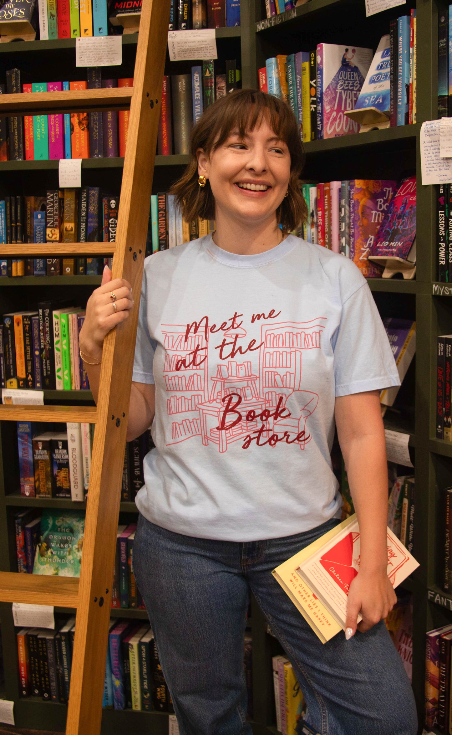 friday + saturday x jo johnson overby: meet me at the bookstore tee