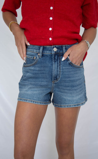 z supply: camila high rise a line denim short - lisbon