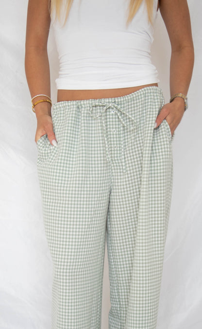 take it slow gingham pants - sage