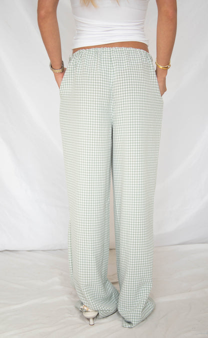 take it slow gingham pants - sage
