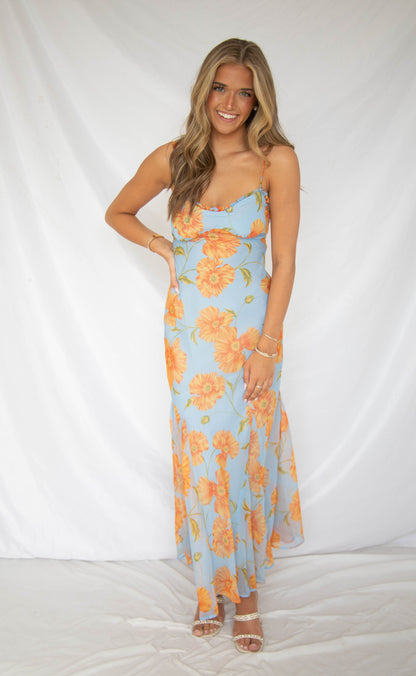 astr: maeryn dress - blue orange floral