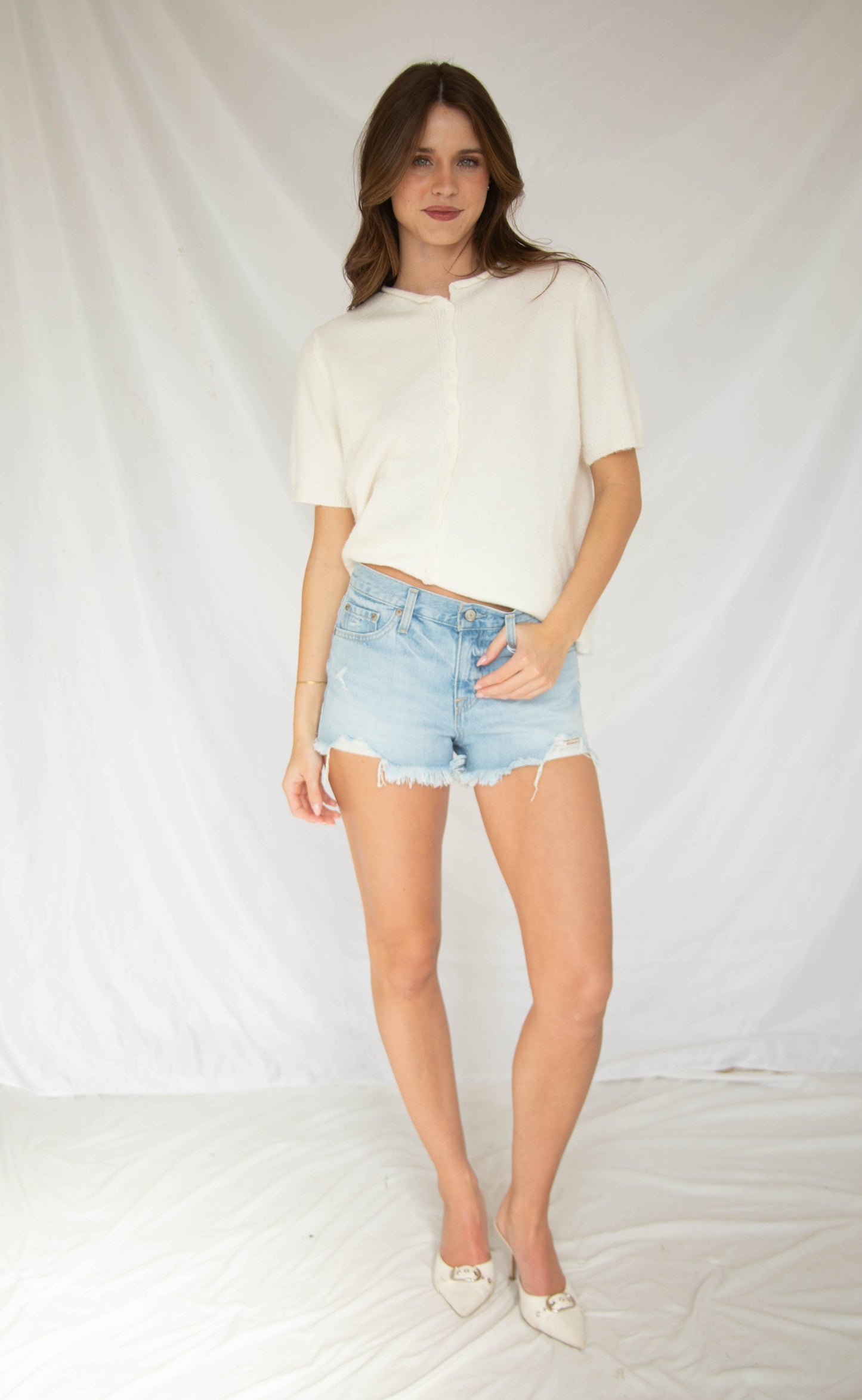 pistola: gigi low rise cut off shorts - leisure distressed