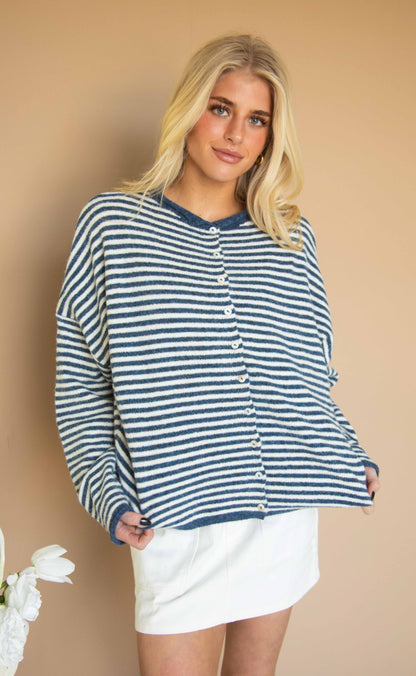 beat of your heart cardigan - denim stripe