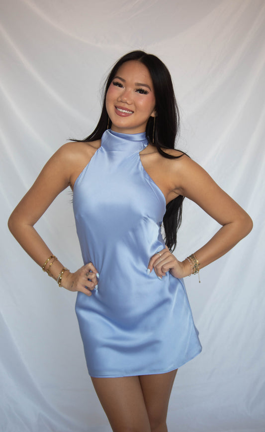show me your mumu: lisa mini dress - borrowed blue luxe satin