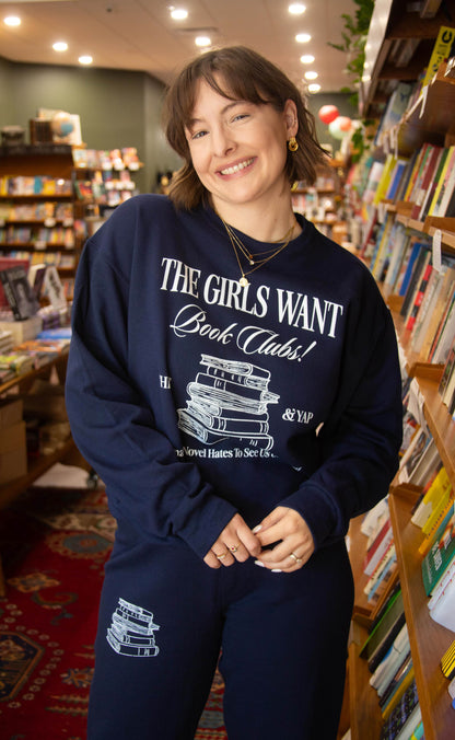 friday + saturday x jo johnson overby: girls want bookclubs sweatshirt