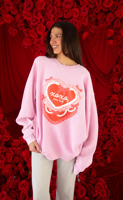 friday + saturday: xoxo corded sweatshirt