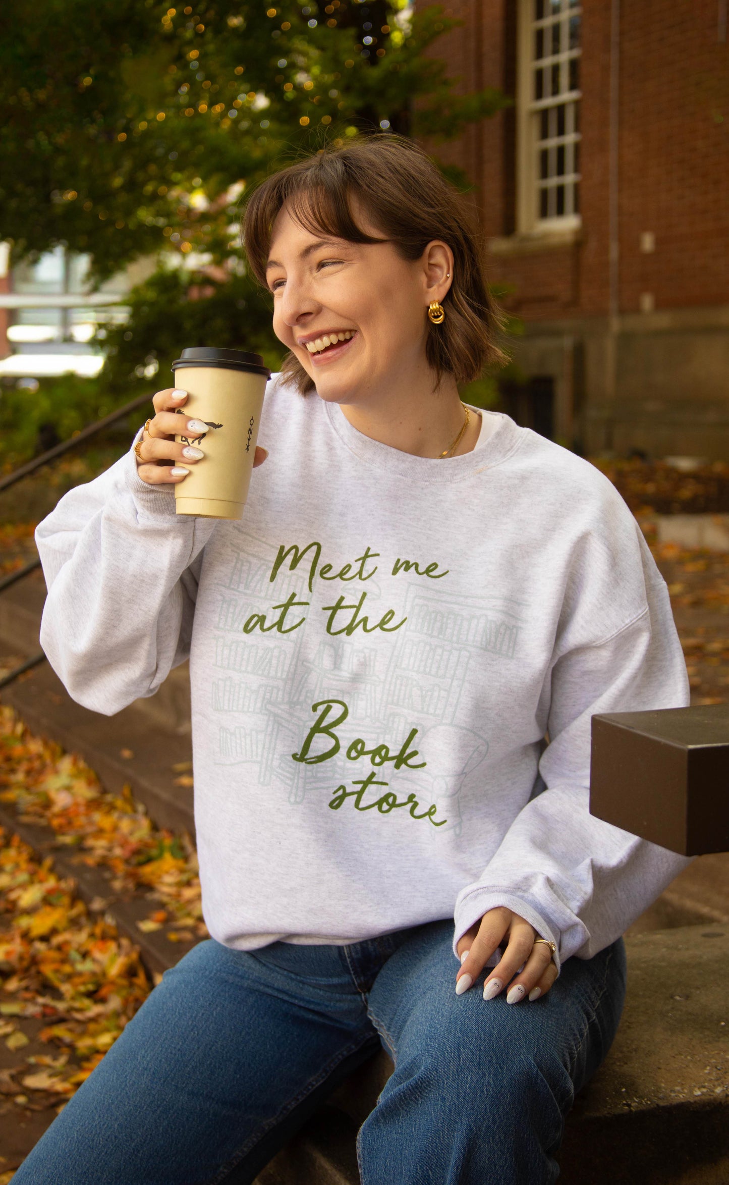 friday + saturday x jo johnson overby: meet me at the bookstore sweatshirt