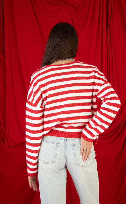 not a fool striped cardigan - red
