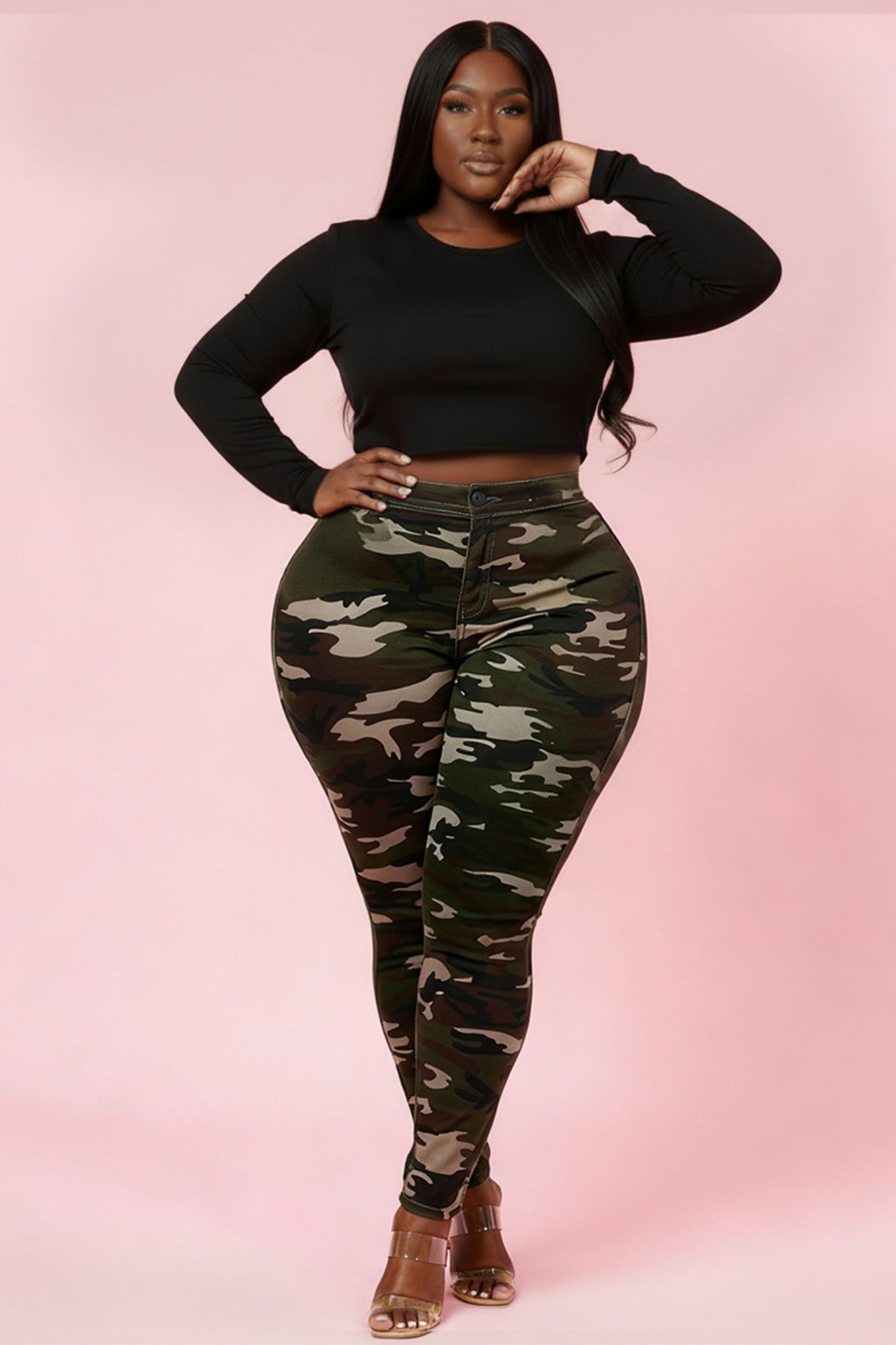 Super Swank High Waist Stretchy Jeans - Dark Camo