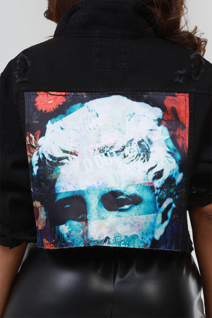 RWD RAW 400 Cropped Denim Jacket - Black Graphic Oversized