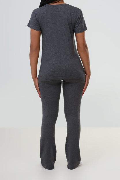 In A Minute Short Sleeve Flare Legging Set - Charcoal