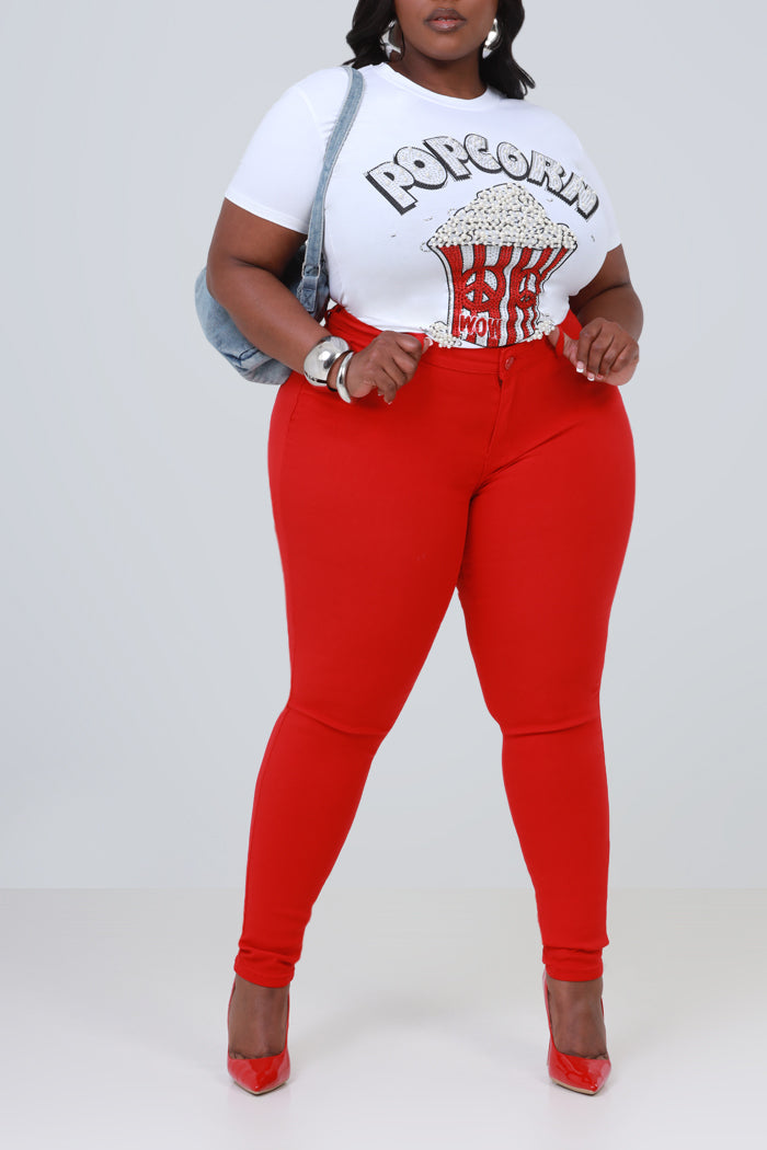 Movie Night Embellished Crewneck T-Shirt - White