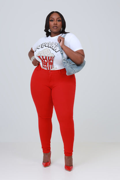 Movie Night Embellished Crewneck T-Shirt - White