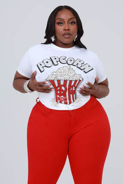 Movie Night Embellished Crewneck T-Shirt - White