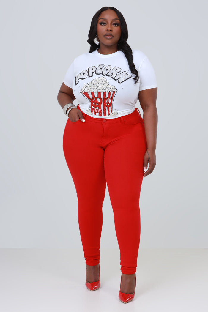 Movie Night Embellished Crewneck T-Shirt - White
