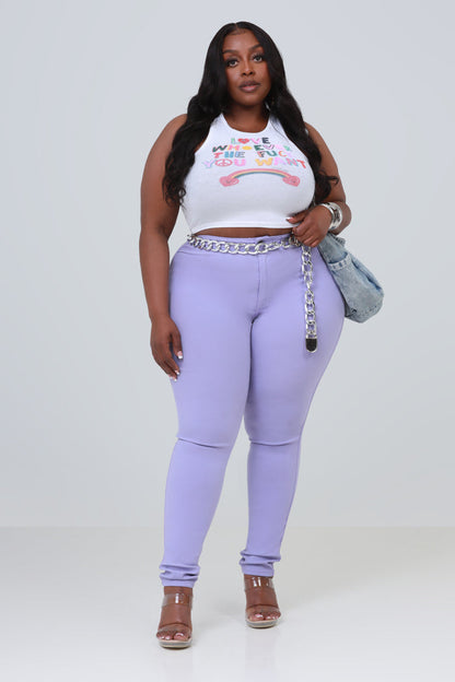Super Swank High Waist Stretchy Jeans - Lavender