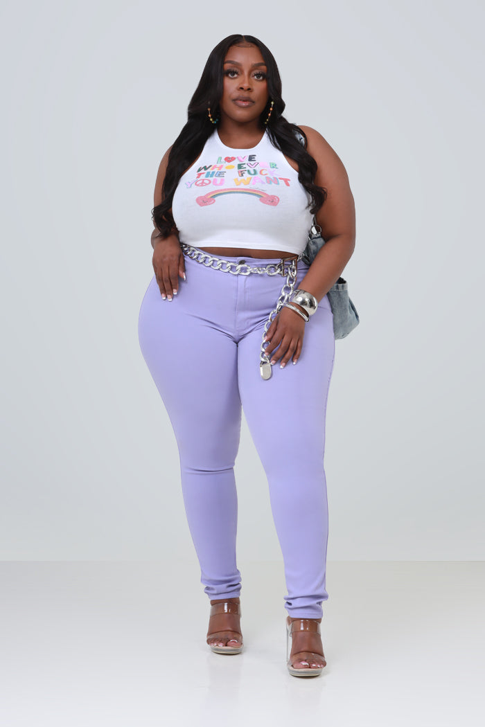Super Swank High Waist Stretchy Jeans - Lavender
