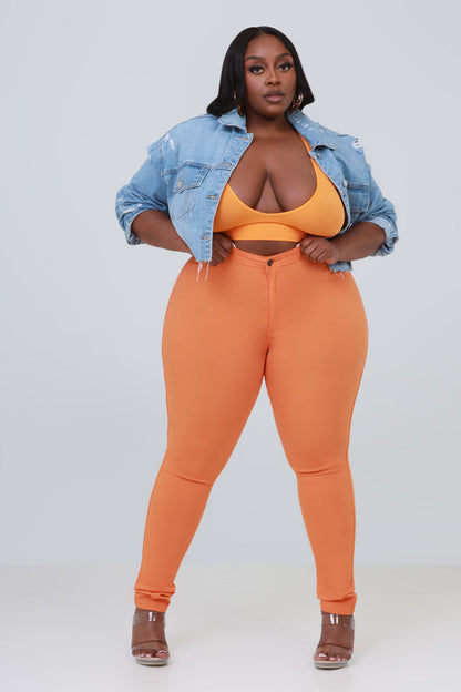 Super Swank High Waist Stretchy Jeans - Orange