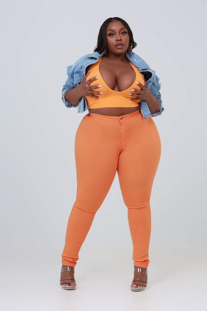 Super Swank High Waist Stretchy Jeans - Orange