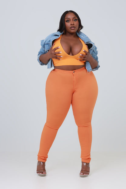 Super Swank High Waist Stretchy Jeans - Orange