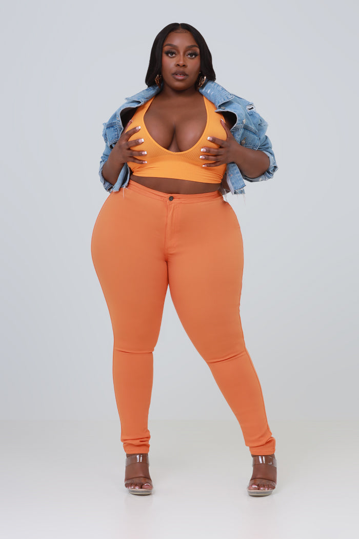 Super Swank High Waist Stretchy Jeans - Orange