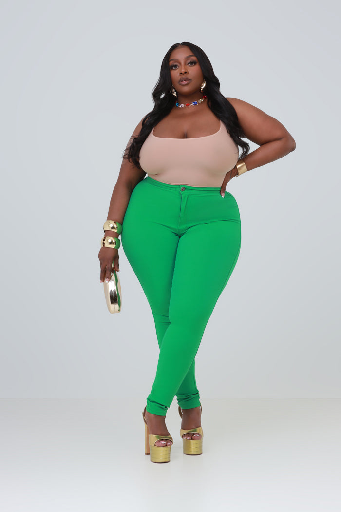 Super Swank High Waist Stretchy Jeans - Kelly Green Limited Color
