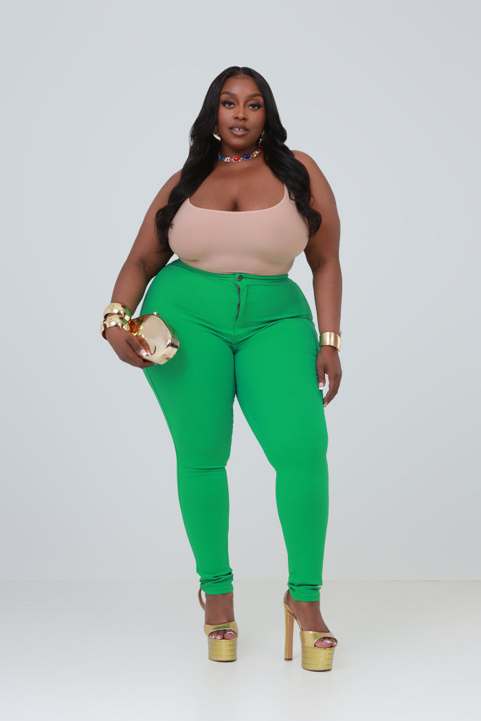 Super Swank High Waist Stretchy Jeans - Kelly Green Limited Color