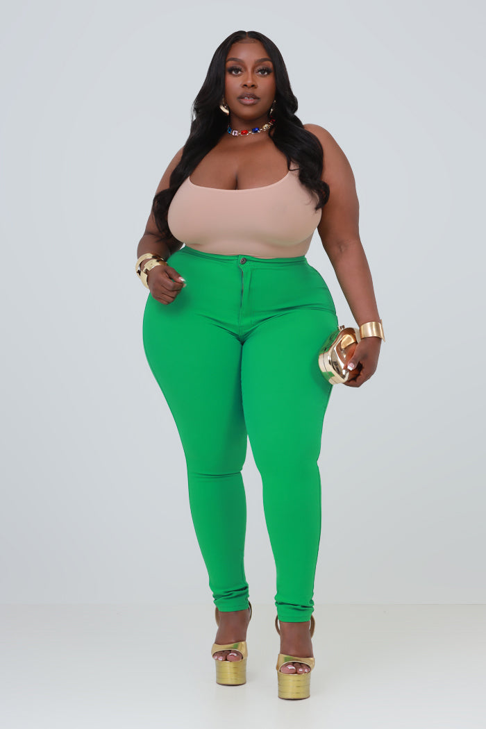 Super Swank High Waist Stretchy Jeans - Kelly Green Limited Color