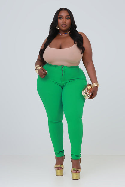 Super Swank High Waist Stretchy Jeans - Kelly Green Limited Color