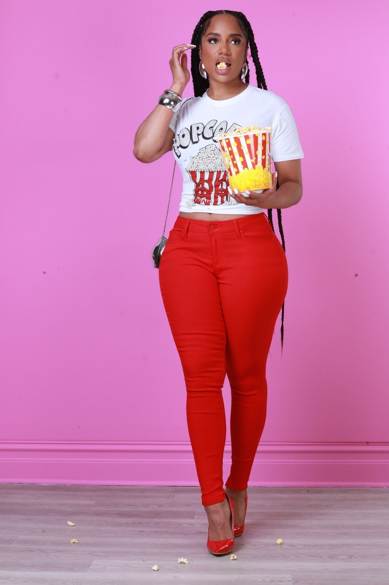 Movie Night Embellished Crewneck T-Shirt - White