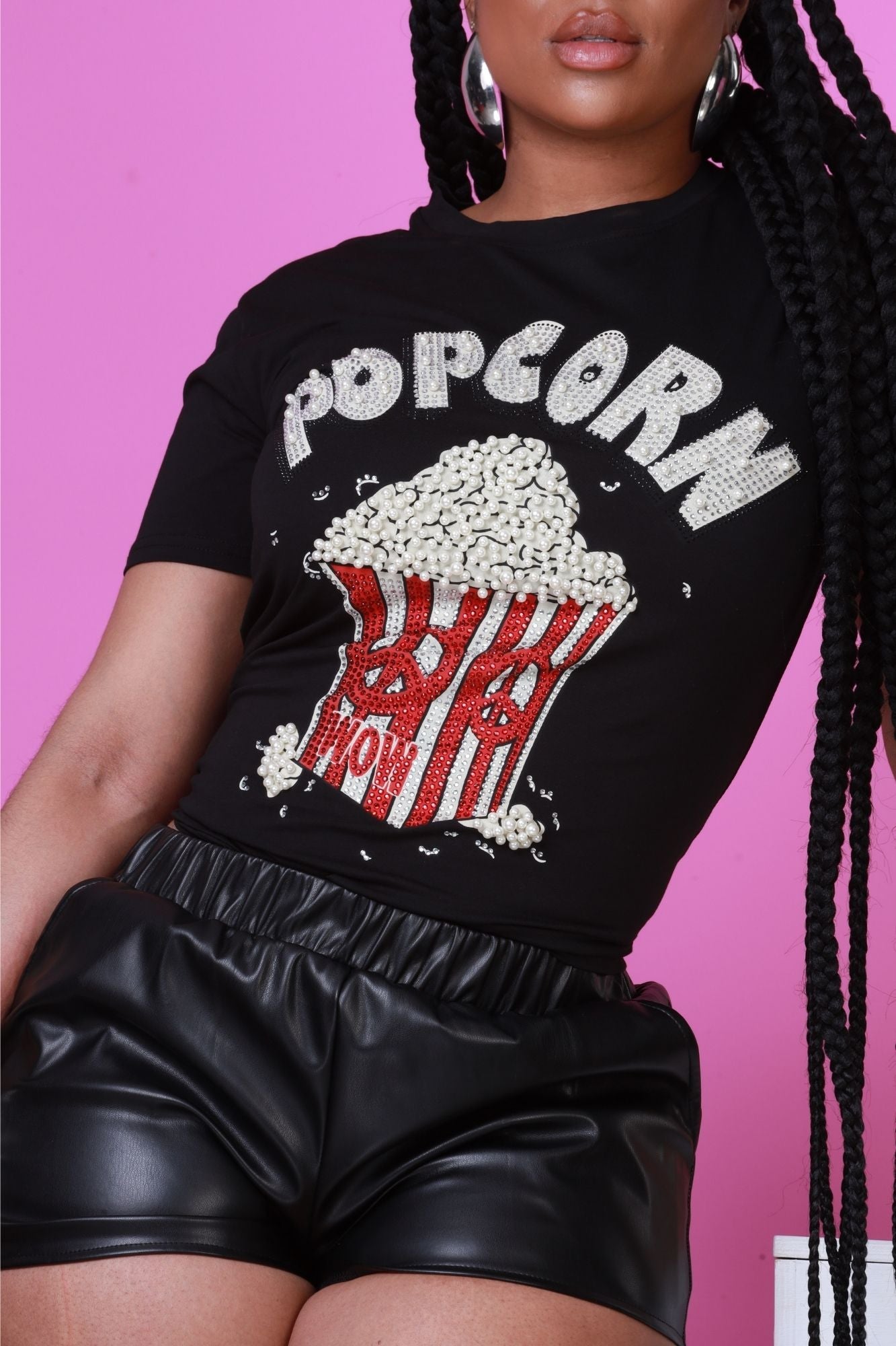 Movie Night Embellished Crewneck T-Shirt - Black