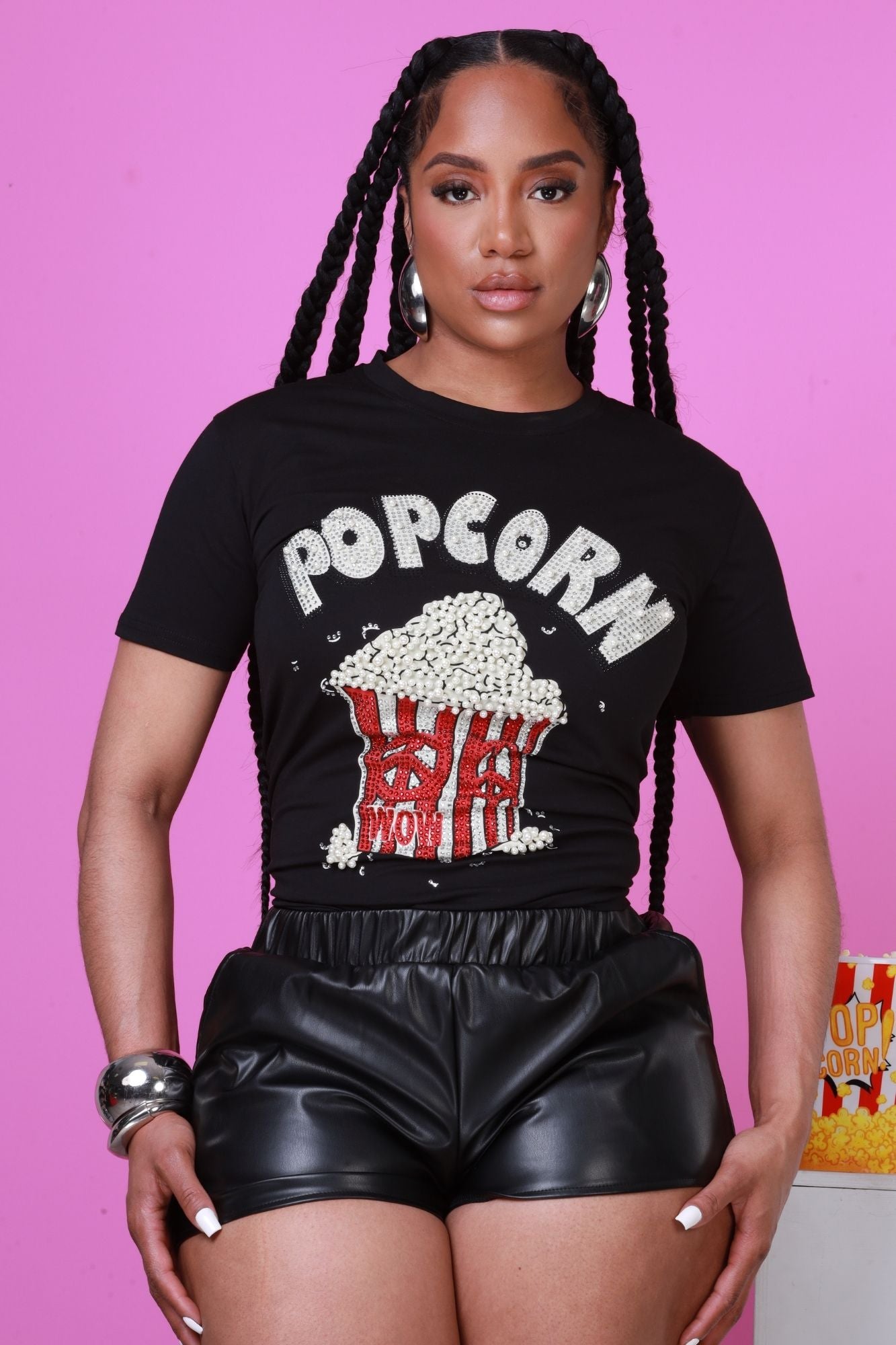 Movie Night Embellished Crewneck T-Shirt - Black