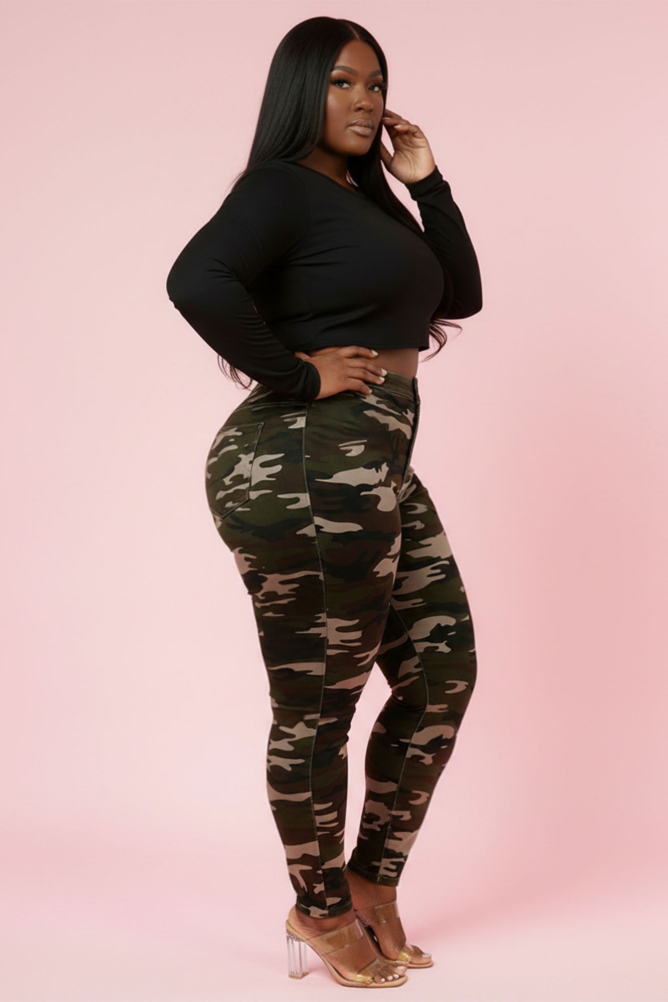 Super Swank High Waist Stretchy Jeans - Dark Camo