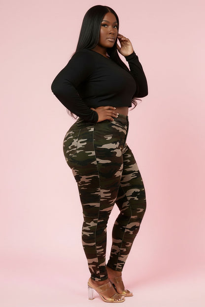 Super Swank High Waist Stretchy Jeans - Dark Camo