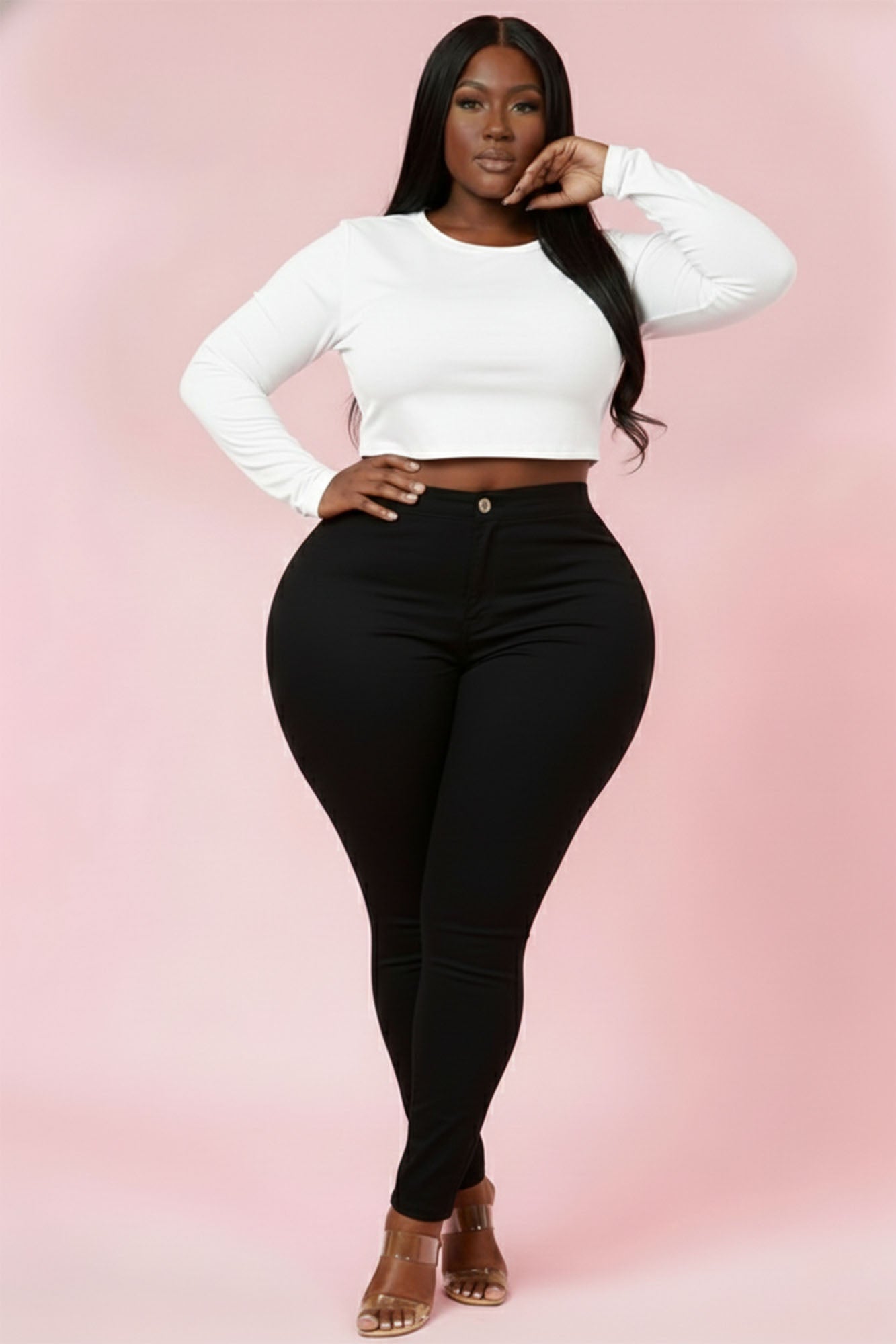 Super Swank High Waist Stretchy Jeans - Black