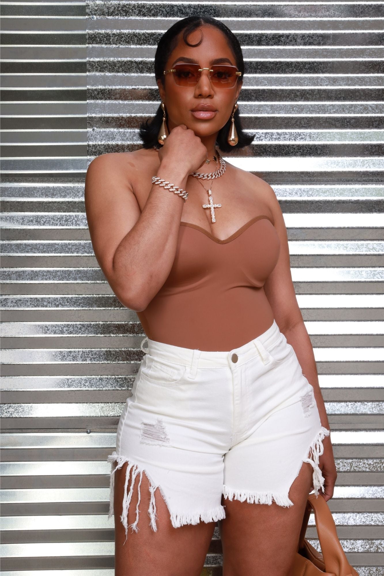 Clean Cut Distressed Denim Shorts - White