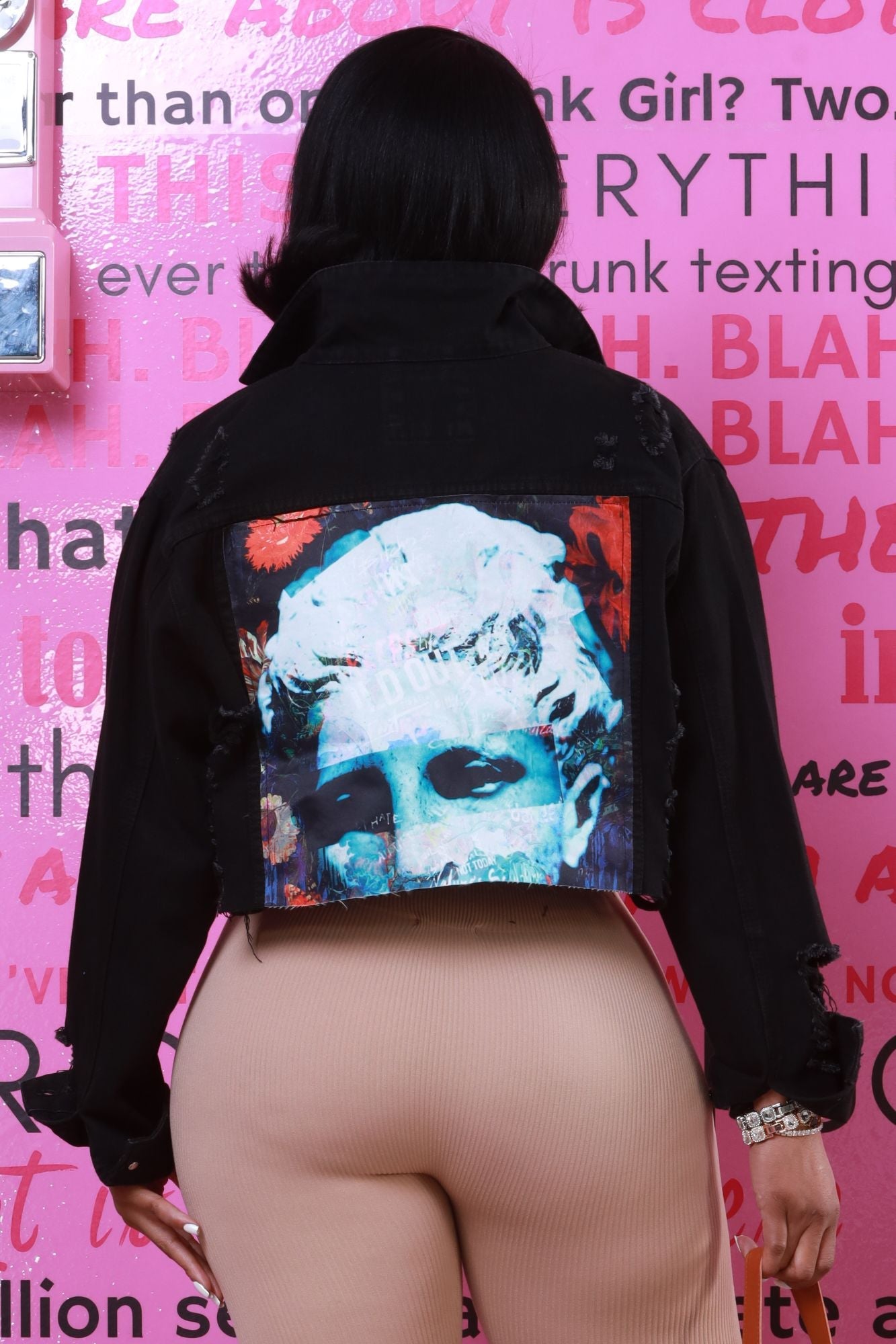 RWD RAW 400 Cropped Denim Jacket - Black Graphic Oversized