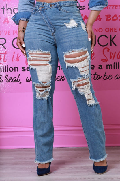 Limitless Asymmetrical Zip Bootcut Jeans - Medium Wash