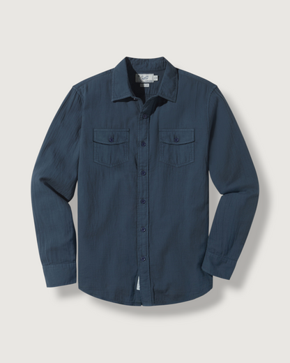 Brando Lightweight Double Cloth Shirt - Midnight Navy