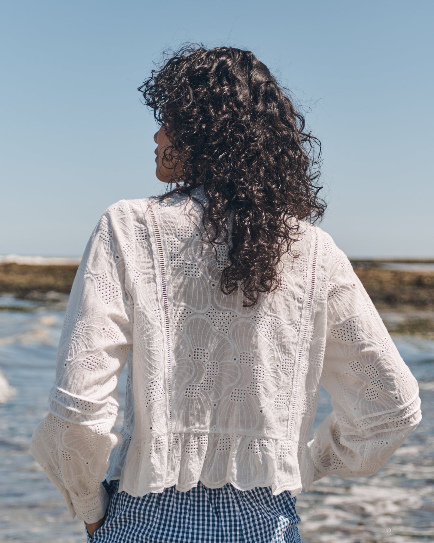 Lowie White Broderie Long Sleeve Blouse