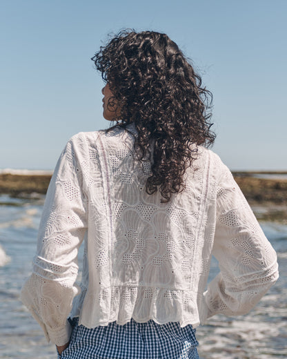 Lowie White Broderie Long Sleeve Blouse