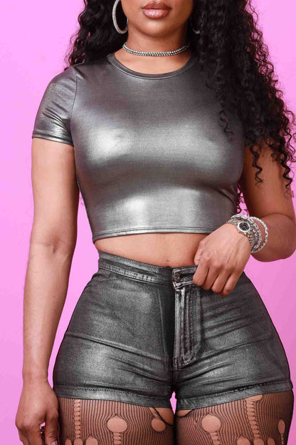 Copycat High Rise Foil Shorts - Black/Silver