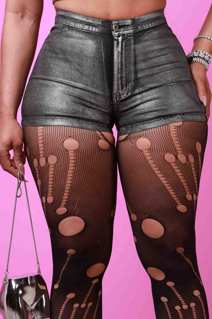 Copycat High Rise Foil Shorts - Black/Silver