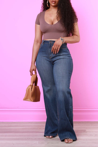 Next Move High Rise Wide Flare Jeans - Dark Wash