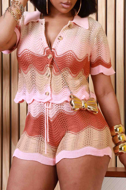 Laugh Out Loud Cropped Knit Shorts Set - Pink