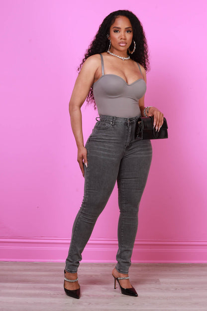 Okay Good High Rise Stretchy Skinny Jeans - Grey Mineral Wash