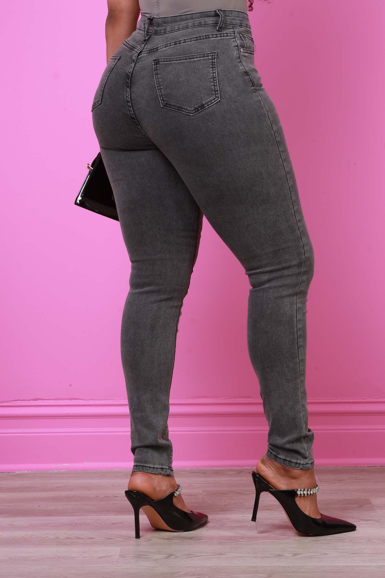 Okay Good High Rise Stretchy Skinny Jeans - Grey Mineral Wash