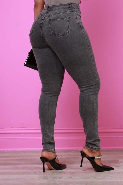 Okay Good High Rise Stretchy Skinny Jeans - Grey Mineral Wash