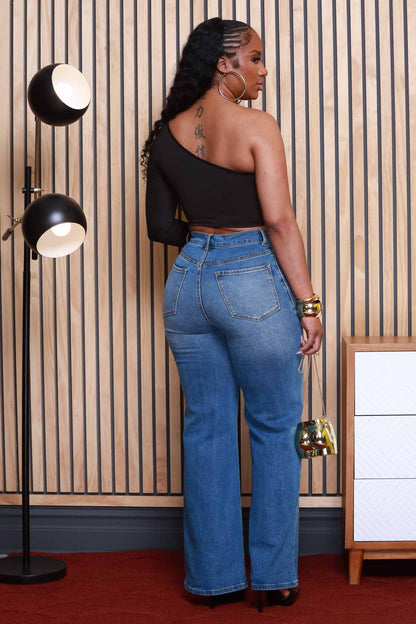 Sticky Situation One Shoulder Cut Out Crop Top - Black