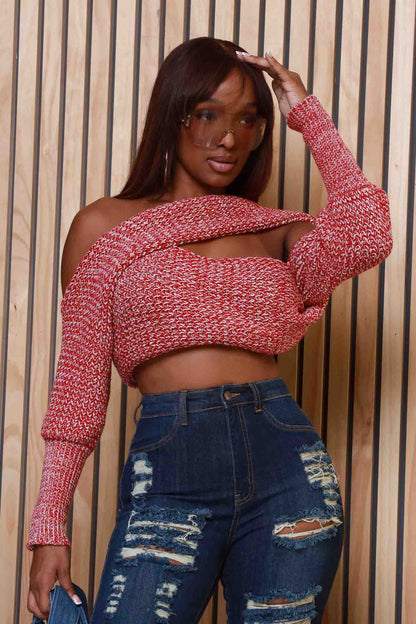 Multi Way Wrap Sweater - Red/Fog